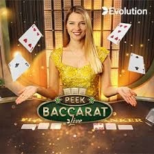Peek Baccarat slot logo by Evolution at SpinsofGlory Casino